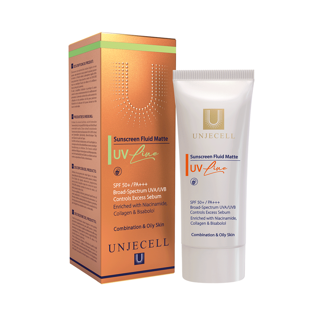 یووی-لاین-ضدافتاب-چرب فلوئید ضدآفتاب مات کننده آنژسل (یووی لاین) - SUNSCREEN FLUID MATTE SPF50+ UNJECELL (UV LINE) - تصویر 1